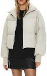 Orolay Women's Winter Oversized Cropped Puffer Jacket Zip Up Short Down Coat Stand Collar Baggy Overcoat Off-white X-Large
