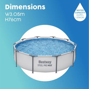Bestway Steel Pro Round Swimming Pool, 10ft – Filter Pump, Grey Multicolour