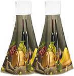 Red White Wine Kitchen Hanging Towel 12 x 17 Inch Cheese Grapes Wooden Hand Tie Towels Set 2 Pcs Tea Bar Dish Cloths Dry Towel Soft Absorbent Durable for Bathroom Laundry Room Decor