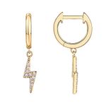 PAVOI 14K Yellow Gold Plated S925 Sterling Silver Post Drop/Dangle Huggie Earrings for Women | Dainty Lightning Bolt Earrings