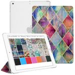 DuraSafe Cases iPad Air 2 2014 9.7 Inch [ Air 2nd Gen ] A1567 A1566 MGLW2HN/A MGL12HN/A MH0W2HN/A MGKM2HN/A Trifold Printed Hard Smart PC Transparent Back Cover - Diamond Grid