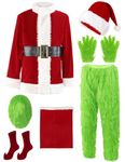 Blafly Christmas Costume for Men Santa Suit Adult 8PCS Deluxe Professional Furry Green Giant Monster Halloween Xmas Outfit XL