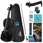 Djlin Black Violin for Beginners 1/4 Acoustic Violin for Student, Fiddle Accessories Include Hard Case, Violin Rosin, Violin Bow, Violin Strings, Violin Shoulder Rest