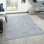 Rugs and More Washable Area Rug - Short Pile Machine Washable Runner, Easy to Clean, Child & Pet Friendly - Modern Mat for Hallway, Bedroom, Kitchen, Utility Room (Blue, 80x150cm)