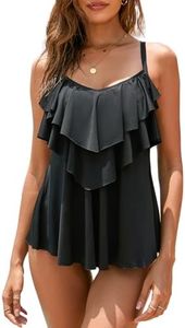 WIN.MAX Traje de Baño en Dos Piezas Sexy Mujer Tankini Vest + Short de Baño Traje Conjunto de Bañador Swimsuit para el Mar, Playa, Piscina, Fiesta, Vacaciones (Negro, EU44)