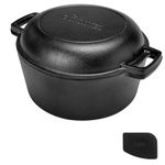 Cuisinel Cast Iron Double Dutch Oven - Pre-Seasoned 5-Quart Set – 2-in-1 Combo-Cooker: 5-Qt Deep Pot + 10" Skillet - Frying Pan Converts to Lid of Dutch Oven – Grill, Stove Top, BBQ and Induction Safe