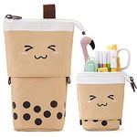 Cute Pencil Case, OLIYuMi Telescopic Pencil Pouch Pencil Case Pencil Storage Box Stationery Organizer Makeup Bag with Zipper Closure for Student Office College Boys and Girls (Coffee Milk Tea)