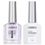 AILLSA Nail Primer and Nail Dehydrator Set, Professional Nails Bond Primer Gel Nail Polish, No Acid Fast Air Dry Nails Prep Set for Gel Polish, Poly Nail Builder Polish, Acrylic Powder, 2 x 15 ML