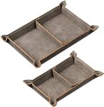 Navaris Faux Leather Tray Set - 2 Valet Organizer Trays for Bedside Table Desk with Dividers- Store Keys, Change, Wallet, Phone, Glasses - Gray