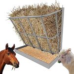 BUYYAH Hay Feeder Goat, 21 Gallon Multiple Sided Goat Hay Rack, Heavy Duty Iron 2 in 1 Hay Rack for Sheep, Horses, with Detachable Grain Tray, Effortless Installation in Farm, Yield