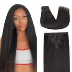 Lashey Clip in Hair Extensions Human Hair Yaki Straight 14 Inch 7pcs 120g Human Hair Natural Black Hair Extensions Clip in Extensions Real Human Hair for Black Women