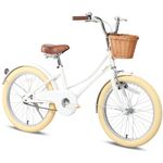 Glerc 20 Inch Kids Girls Bike for 6 7 8 9 10 Years Old Little Girls Retro Vintage Style Bicycles with Basket,Stabilisers and Bell, White