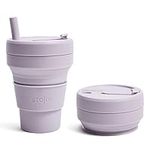 STOJO Collapsible Travel Cup With Straw - Lilac, 16oz / 470ml - Reusable To-Go Pocket Size Silicone Cup for Hot and Cold Drinks - Perfect for Camping and Hiking - Microwave & Dishwasher Safe