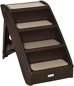 PawHut Escalera Plegable para Mascotas de 4 Peldaños Escalón para Perros Gatos Portátil con Alfombras Antideslizantes para Cama Sofá Carga 20 kg 62x38x49,5 cm Marrón Oscuro