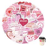 Pink Book Stickers, 60pcs Waterproof Vinyl Stickers Heart Shape Pink Stickers Aesthetic Stickers Reading Stickers for Kindle Scrapbook Water Bottles Book Laptops