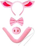 JIALWEN Pig Costume Set Pig Ears Headband Nose and Tail Bowtie Party Cosplay Halloween Accessories