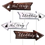 4pcs Wedding Directional Road Sign, 17x6 Inch Wedding Yard Signs with Stakes Double-side Printed Yard Sign Arrow Waterproof Wedding Signs for Ceremony & Reception Outdoor Road Signs