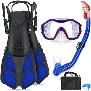 AosDero Kids Snorkeling Set with Flippers+Panoramic Snorkel Mask+Dry Top Snorkel+Earplugs+Gear Bag,Snorkeling Gear for Kids,Youth,Boys and Girls Age 5-12