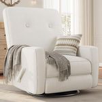 Nursery Recliner Chair, 360° Swivel Rocking Glider Chair for Adults with Adjustable Backrest & Footrest, Cozy Linen Upholstered Armchair for Living Rooms, Bedrooms, Apartments, Beige