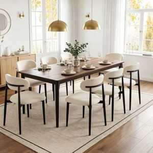 UVV Dining Chairs Set of 8, Metal Kitchen Chairs with Modern Fabric Upholstered for Dining Room, Beige