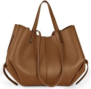 Italian Genuine Leather Tote Bag for Women with Dual Handles & Secure Closure | Convertible Calfskin Shopper Purse (Brown)
