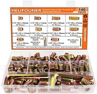 1/4-20, 5/16-18, 3/8-16 Threaded Inserts, Wood Inserts, Steel Threaded Inserts for Wood Furniture Screw, HELIFOUNER 143 Pieces 1/4"-20, 5/16"-18, 3/8"-16 Threaded Inserts Kit with Hex Wrench