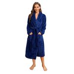 HEARTNICE Womens Fleece Robes, Soft Plush Long Bathrobe, Comfy Robes for Womens, Warm House Coat Pineapple Fleece(Navy,S/M)