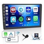 2+64G 10.1 inch Android Double Din Car Stereo with Apple Carplay Android Auto Mirror Link Multimedia Player Touchscreen Radio with Bluetooth Split Screen GPS WiFi USB SWC AHD Camera + Microphone