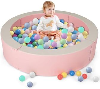 Costzon Ball Pit, Detachable Foam Pool for Toddlers or Dogs with 50 Colorful Ocean Balls, Easy-to-clean PU Leather Covers & Bottom Mat, Round Baby Playpen for Boys Girls 1+ Years (Pink,44.5" x 10")