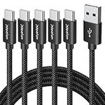 USB C Cable [6ft, 5-Pack], CLEEFUN USB A to USB Type C Charging Cable Fast Charge Braided Charger Cord for iPhone15 Pro Max Samsung Galaxy S24 S23 S22 S21 S20 FE Ultra S10 A15, Pixel, Moto and More