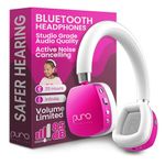 PuroQuiet Plus By Puro Sound Labs- Volume Limited On-Ear Active Noise Cancelling Studio Grade Bluetooth Headphones– Lightweight Headphones for Kids with Built-in Microphone (Pink)