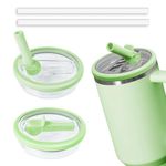 sesameless 2 Pack Cup Lid with Straw for Stanley Replacement,Leakproof Lid with Seal Ring for 40oz Stanley Quencher Accessories,10cm Diameter Transparent Cover for Tumbler Flip Straw Lid (Green)