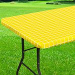 Spotjoy Rectangle Table Cloth, Elastic Fitted Flannel Backed Plastic Table Covers for 4 Foot Folding Tables, Waterproof Vinyl Tablecloths for Picnic, Camping, Indoor and Outdoor (Yellow, 24 x 48 inch)