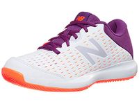 New Balance Women's 696 V4 Hard Court Tennis Shoe, White/Mulberry/Dynomite, 6.5 Wide