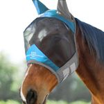 Harrison Howard Pro Luminous Horse Fly Mask Standard with Ears UV Protection for Horse Azure Blue/Silver Large Full Size