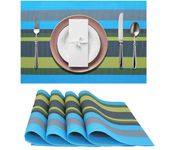 Potency Table Mats Set of 4, Woven Placemats for Dining Table, Heat-Resistant Placemats Anti-Skid Washable PVC Table Mats, Vinyl Placemats for Dining Kitchen Restaurant Table (I-Multistripe Blue)