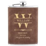 Wedding Flasks for Groomsmen, Personalized Groomsmen Gift, Customized Engraved Liquor Whiskey 304 Steel Stainless Flask for Best Man Groom Father of Bride, Brown