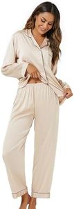 Xuepelit Silk Pyjamas for Women Satin Pjs Set Womens Button Down Long Ladies Bridesmaid Pyjamas Two Pieces Silk Pjs for Women Sets, Champagne M