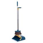 IMUU Broom and Dustpan Set with Stainless Steel Upright Long Pipe, Detachable Heavy Duty Handled Dustpan 180° Rotating Broom for Indoor Outdoor.