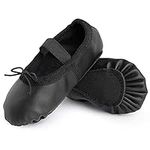 EASTBUDDY Ballet Shoes Leather Ballet Flats Full Sole Dance Slippers for Girls Toddlers Women Black 8.5 Toddler