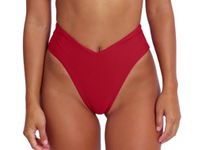 geluboao Women's Bikini Bottom Sexy V Cut High Cut Swimsuit High Waisted Bathing Suit Bottoms, Red, Large