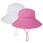 LO SHOKIM Baby Sun Hat 2 Pack Toddler UPF 50+ Summer Sun Protection Wide Brim Bucket Hat Baby Girl Beach Hat Boy Kids Adjustable Cap Summer (White + Pink, M)