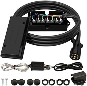 RVGUARD 7 Way 8 Foot Trailer Cord with 7 Gang Junction Box Kit,Include 12V Breakaway Switch and Plug Holder, Trailer Connector Cable Wiring Harness with Waterproof Junction Box