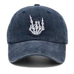 NVJUI JUFOPL Skeleton Hand Embroidered Hat, Skull Finger Vintage Baseball Cap for Men Women Navy