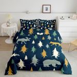 Feelyou Moose Fox Comforter Set Toddler Size Soft Kids Nature Woodland Wild Animal Bedding Set with Pillow Case Farmhouse Bear Bathroom Lightweight Breathable Comforter