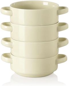 Sweejar Ceramic Soup Bowls with Double Handles, 20 Oz Stacked Bowls for French Onion Soup, Cereal, Pot Pies, Stew, Chill, Pasta, Set of 4(Beige)