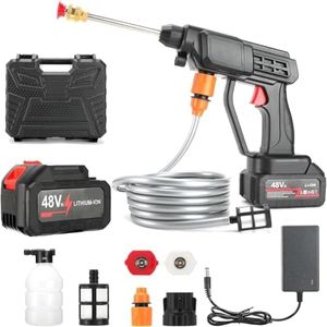 GEEO Wireless High Pressure Washer for Car Washing 48V Rechargeable Electric Pressure Washer Gun Machine Tool for Bike, Cleaning, Gardening with Adjustable 3 in 1 Nozzle and 5M Hose Pipe