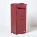 Large Smart Parcel Box With Curved Roof Top Dark Red Strong Metal Drop Box With Front Access Door for Safe and Secure Multiple Deliveries Wall Floor Gate Mounting Weatherproof Outdoor Delivery Box