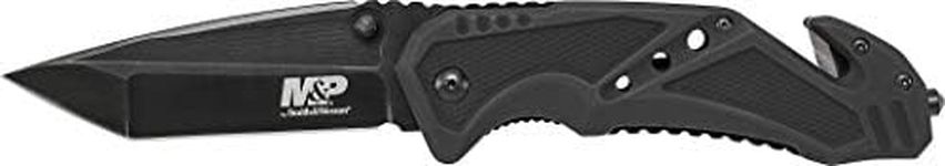 Smith & Wesson M&P SWMP11B 8.9in High Carbon S.S. Folding Knife with 3.8in Tanto Point Blade and Aluminum Handle for Outdoor, Tactical, Survival and EDC, One Size, Black