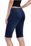 Hybrid & Company Womens Ultra Comfy Butt lift Stretch Bermuda City Shorts with Pockets, Denim Indigo, 1